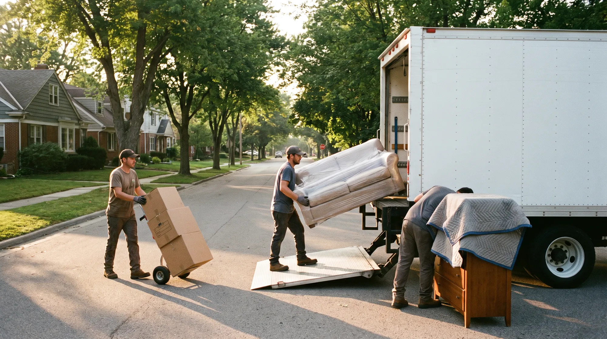 Movers of USA crew unloading a moving truck